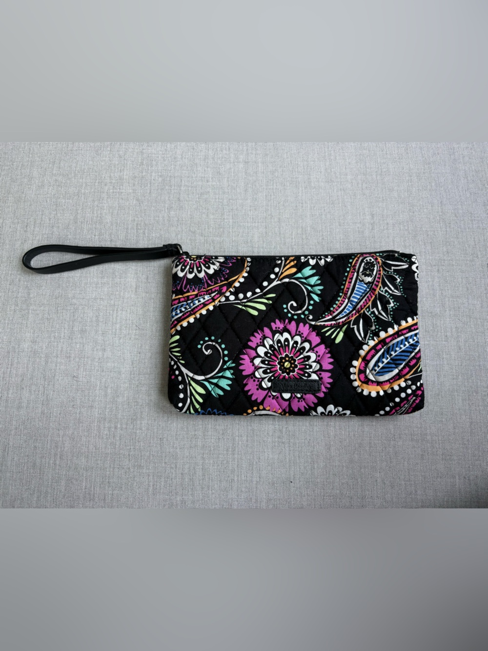 Vera Bradley Black Floral Paisley Quilted Wristlet